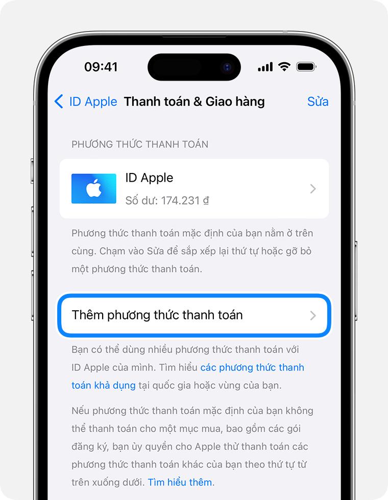 Thêm phương thức thanh toán vào ID Apple của bạn