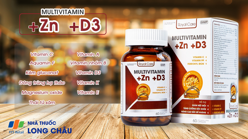 Viên uống Multivitamin +Zn +D3 Royal Care hỗ trợ tăng cường sức khỏe, nâng cao sức đề kháng (60 viên)