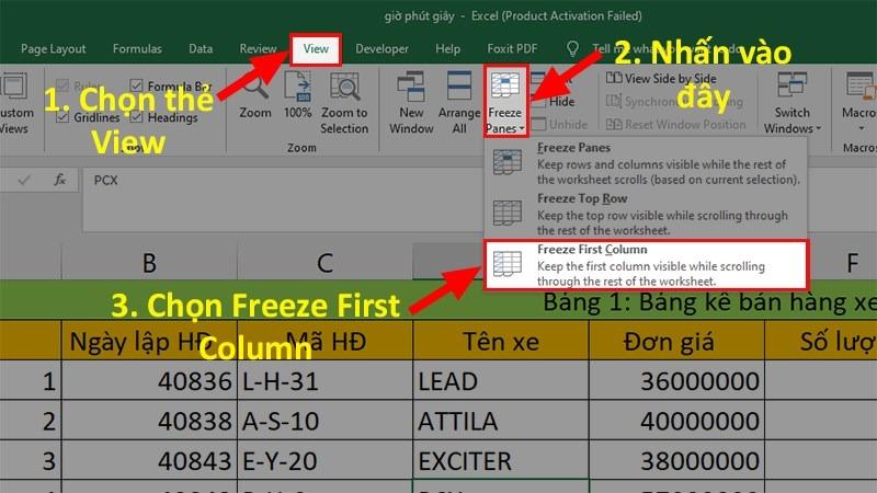 Cố định cột đầu tiên trong Excel