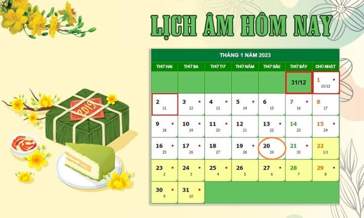 Lịch âm 20/1 - tra cứu lịch âm hôm nay thứ 6 ngày 20/1/2023