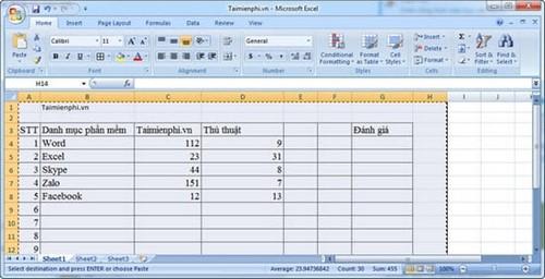 Chuyển đổi và sao chép dữ liệu từ Excel sang Word 2007 với việc giữ nguyên định dạng