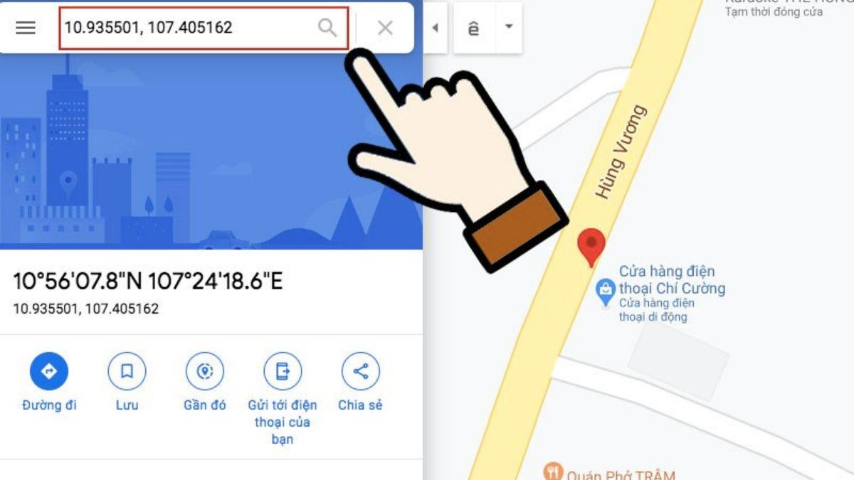 Nhập tọa độ trên google map