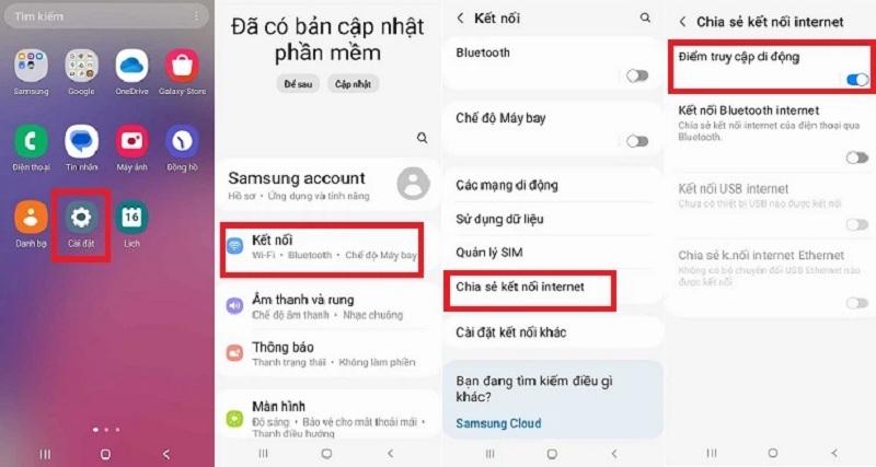 Gạt thanh trượt tại mục Điểm truy cập di động sang phải
